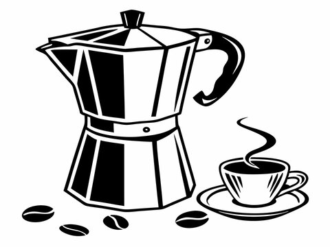 black and white coffee maker and cup clip art preview