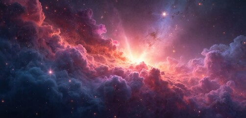 Abstract starlight nebula galaxy in universe. Cosmic dust particles motion on black background. Deep space starry night sky. Futuristic outer space art design. Modern digital space art.