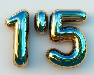 Gold and teal foil balloons forming the number 15.