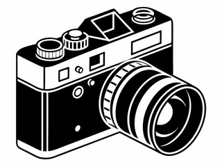 Vintage DSLR camera vector art in black and white style perfect for retro photography themed artwork

