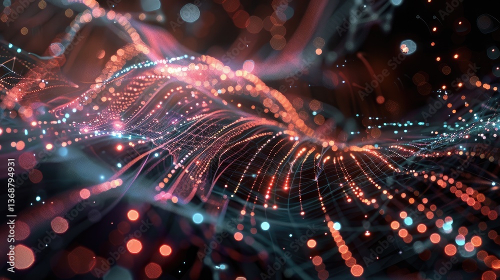 Poster explore a captivating abstract visualization showcasing a dynamic flow of data. this image blends vi