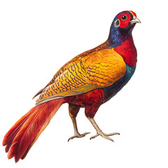 A Rare Golden Pheasant Walking Through Foliage Isolated on Transparent Background