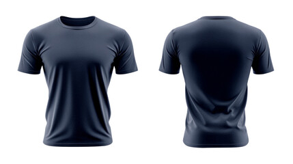 Png of Men's navy blue T-shirt displayed from front and back, featuring a simple, classic design for everyday wear on transparent background.