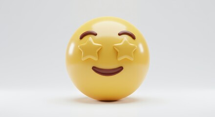 3D Render of a Starstruck Smiley Face Emoji  Smiling Yellow Sphere with Stars as Eyes, Digital Art,  Cute and Playful Expression