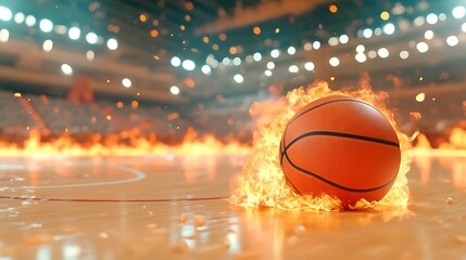Obraz premium Burning Basketball Court Scene