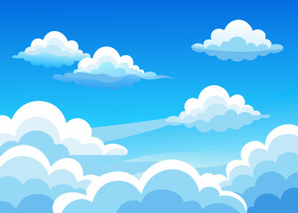 A vibrant blue sky background with soft, fluffy clouds. Ideal for summer, nature, and outdoor themes, creating a bright and uplifting atmosphere.