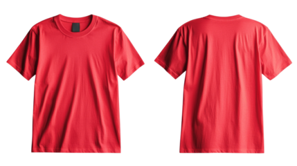 Png of A vibrant red t-shirt displayed from the front and back, showcasing its simple yet stylish design on transparent background.