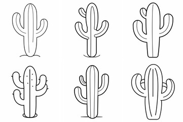 Obraz premium Cactus Outline Coloring Book Page Line Art Drawing Set on White Background