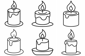 Candle Outline Coloring Book Page – Line Art Drawing Set on White Background