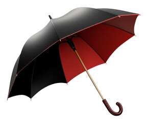 Elegant Black and Red Umbrella with Stylish Design and Handle, Isolated on Transparent Background