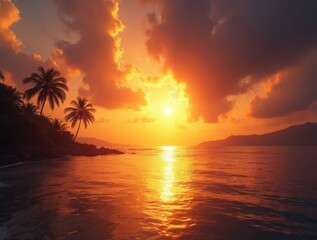 Golden Sunset Paradise: Tropical Serenity by the Sea