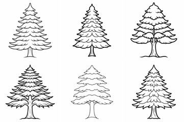 Fototapeta premium Cedar Tree Outline Coloring Book Page – Line Art Drawing Set on White Background