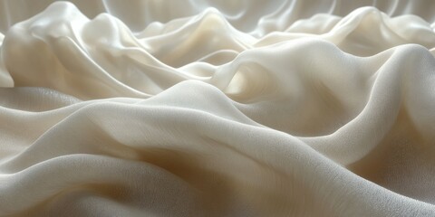 Obraz premium Silk fabric draping gracefully on a soft surface in natural lighting, showcasing fluid textures and subtle sheen