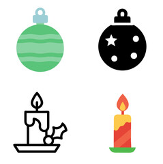 Obraz premium Christmas Bauble & Christmas Candle – Line Icon and Color Icon Set