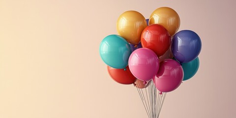 Colorful balloons in various shades floating against a neutral background creating a festive atmosphere for celebrations