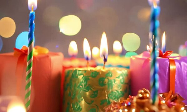 bright and shining birthday candles with birthday gift box Video animation