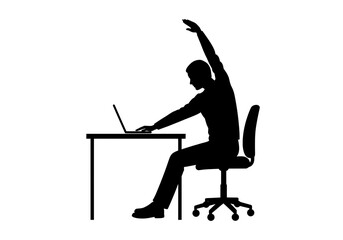 Office Worker Stretching at Desk Ergonomics Silhouette Vector