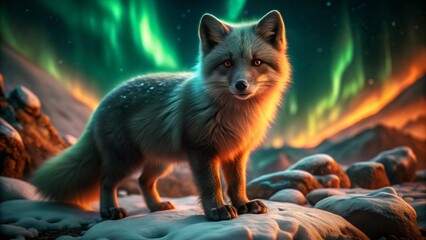 Fototapeta premium a stunning arctic fox with fur shifting in colors