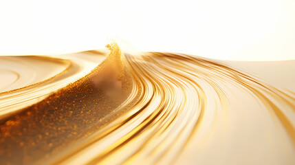 Conceptual abstract representation of time featuring cascading golden sand transforming into shimmering light trails symbolizing fleeting nature of time isolated on white. Fleeting Light. Illustration