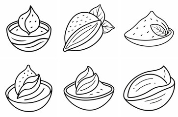 Cocoa Powder Outline Coloring Book Page – Line Art Drawing Set on White Background