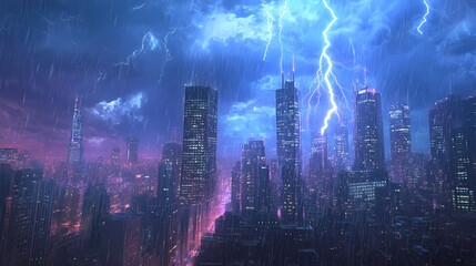 Obraz premium thunderstorm urban cityscape