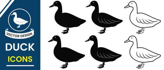 Goose and ducks icon vector set design. Silhouette of duck vector symbol. Set of birds icon for design. Vector illustration.