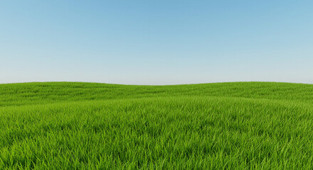 Serene rolling green hills under a clear blue sky, a peaceful pastoral landscape.