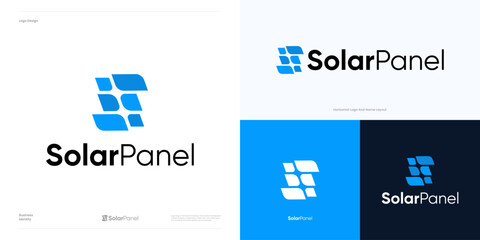 Creative simple solar panel energy logo icon design vector, symbol initial letter S with solar sun for global technology, electric sign and brand identity business, modern concept style illustration.