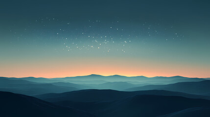 Fototapeta premium A shimmering veil of starlight stretching across the horizon, bathing the dreamscape in a soft, ethereal glow. illustration, minimalism,. dreamscape. illustration. Veiled Horizon. Illustration