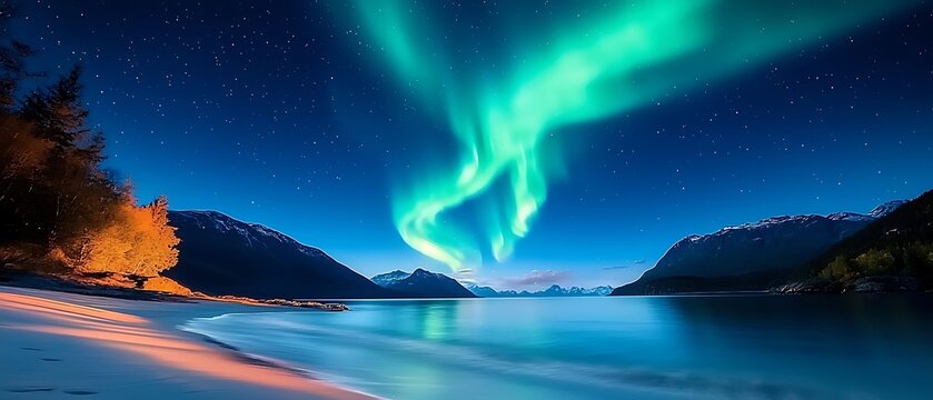 Aurora Borealis over fjord - Powered by Adobe