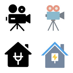 Obraz premium Film Projector, Electric House Line Icon & Color Icon Set – Modern Vector Collection