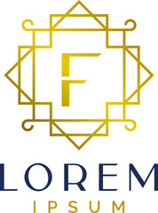 Luxury Art Deco Lines Letter F Logo Template