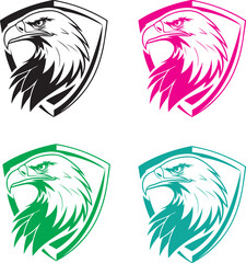 Eagle head tribal tattoo vector illustration with wings and feathers