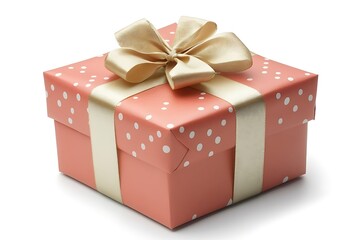 Obraz premium Pink gift box with gold ribbon and bow.