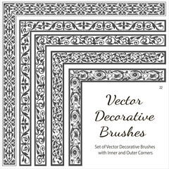 Obraz premium Vector Decorative Brushes with Inner and Outer Corners. Seamless Borders for Patterned Frames. Vector set of borders for invitations, greeting cards, wedding invitations.