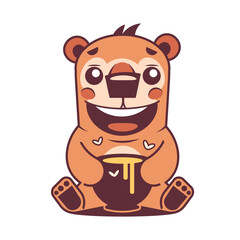 honey bear with bee hive logo vector design illustration with a drop of honey icon