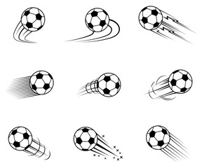 Classic soccer ball flying effect motion lines illustration