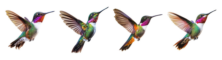 Colorful Hummingbirds in Flight Showcasing Vibrant Plumage and Grace, PNG bundle collection, Isolated on Transparent Background