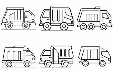 Garbage Truck Outline Coloring Page - Line Art Drawing Set on White Background