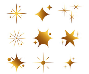 Decorative golden twinkle stars abstract comet simple shapes on white background  .