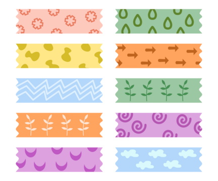 Set of washi tape with various pattern designs, cute tapes cartoon collection