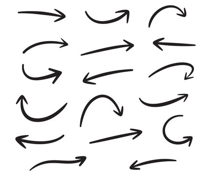 Set of arrow hand drawn doodle style organic shapes collection