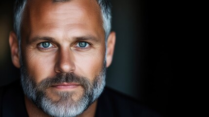 Obraz premium Close-up portrait of a man with gray hair and beard, intense gaze