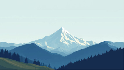 Naklejka premium Mountains covered with snow. Mountains landscape. Snowy Mountain Range. Vector illustration. 
