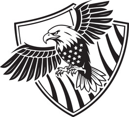 A vector illustration of an eagle with detailed wings, beak, and feathers, designed in a bold, black cartoon style, symbolizing wildlife and freedom, perfect as a mascot or tattoo design