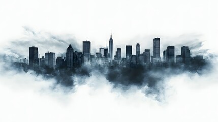 Obraz premium City Skyline Emerging from Fog on White Background