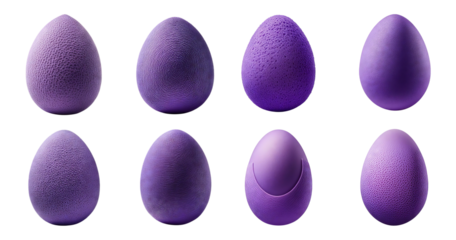 Collection of Purple Eggs with Unique Textures and Patterns, Bundle Set Collection, Isolated on Transparent Background