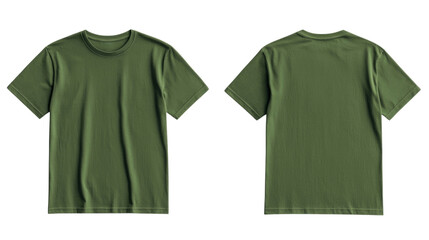 Png of A versatile solid olive green t-shirt displayed from the front and back, perfect for casual wear on transparent background.