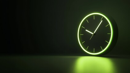 A simple green neon clock on a dark background.