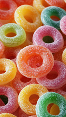 Rainbow assortment of gummy rings with a sugar coat, perfect for a lively phone wallpaper.

